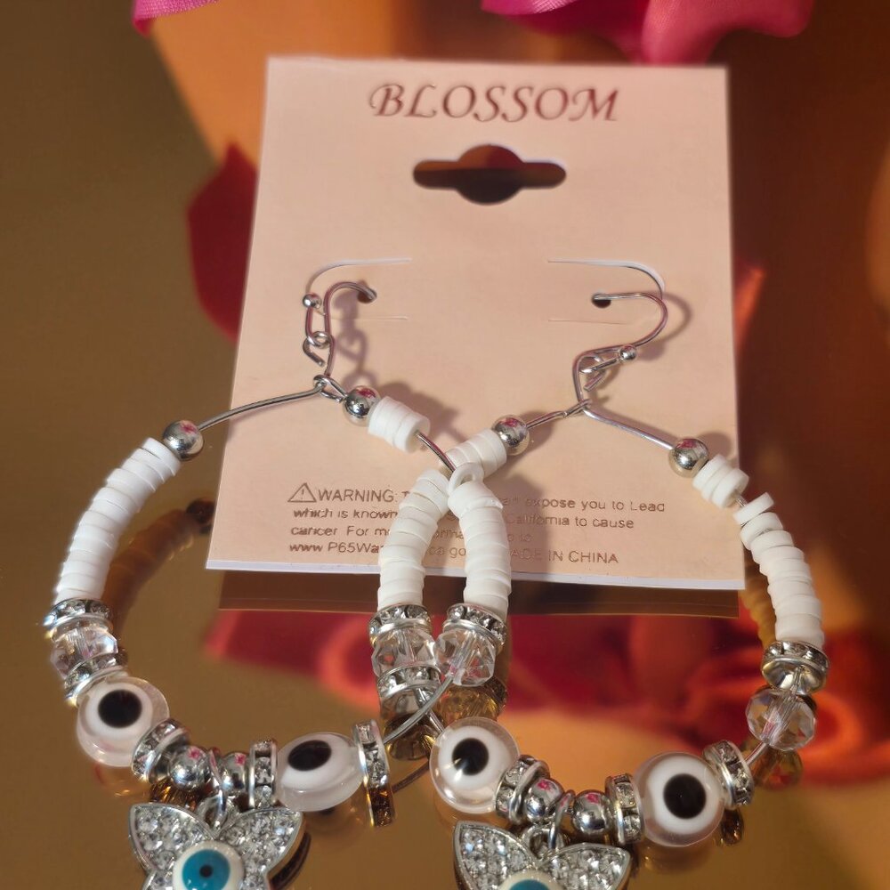 White Evil Eye Earrings